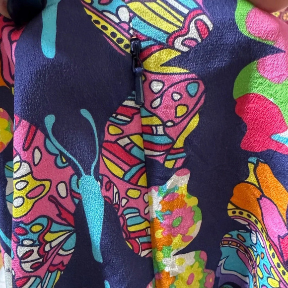 Lilly‎ Pulitzer Roe One Shoulder Bow Blouse Silk Navy Out There Butterfly Size 0 - Picture 5 of 8